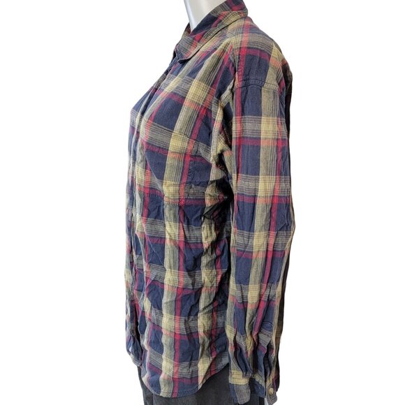 Vintage 90s Plaid Long Button Shirt Women XL Collar Top Work Casual 14 16 Spring - Picture 4 of 16